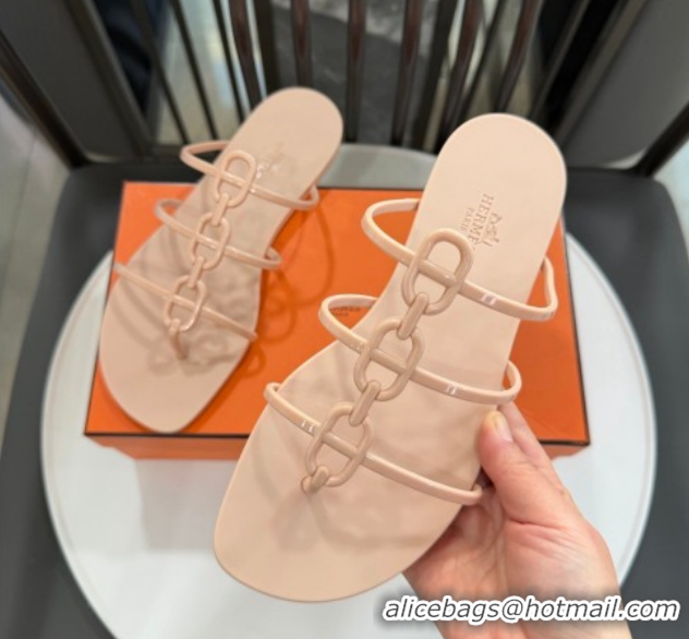 Famous Hermes Mykonos Flat Slides Sandal in TPU with Chaine d'Ancre Nude 2026 0304015