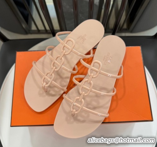 Famous Hermes Mykonos Flat Slides Sandal in TPU with Chaine d'Ancre Nude 2026 0304015