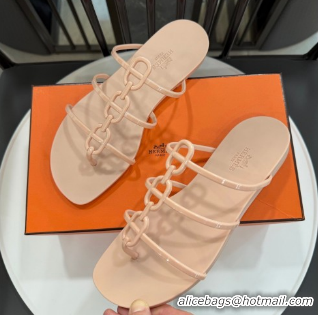 Famous Hermes Mykonos Flat Slides Sandal in TPU with Chaine d'Ancre Nude 2026 0304015