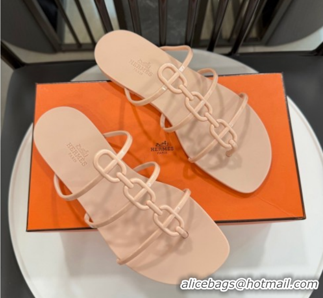Famous Hermes Mykonos Flat Slides Sandal in TPU with Chaine d'Ancre Nude 2026 0304015