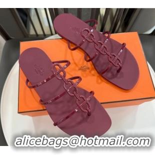 Classic Hot Hermes Mykonos Flat Slides Sandal in TPU with Chaine d'Ancre Burgundy 2026 0304016