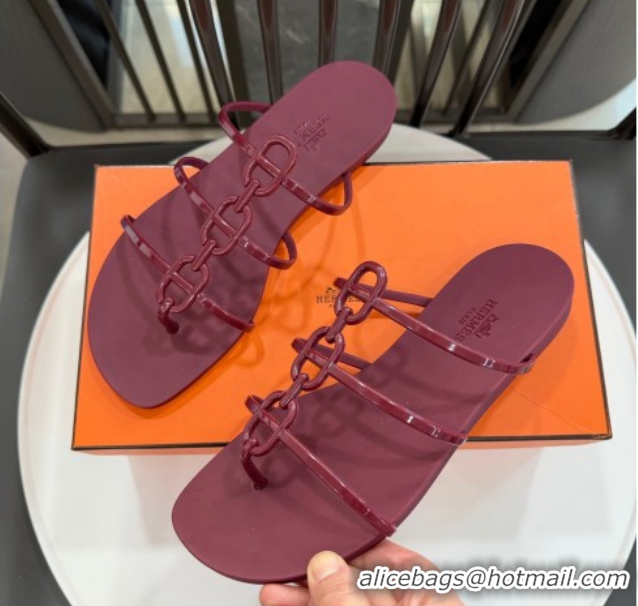 Classic Hot Hermes Mykonos Flat Slides Sandal in TPU with Chaine d'Ancre Burgundy 2026 0304016
