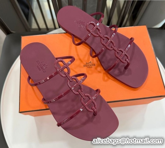 Classic Hot Hermes Mykonos Flat Slides Sandal in TPU with Chaine d'Ancre Burgundy 2026 0304016