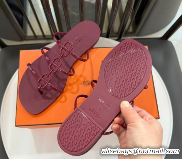 Classic Hot Hermes Mykonos Flat Slides Sandal in TPU with Chaine d'Ancre Burgundy 2026 0304016
