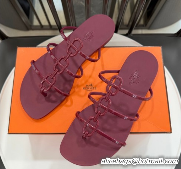 Classic Hot Hermes Mykonos Flat Slides Sandal in TPU with Chaine d'Ancre Burgundy 2026 0304016