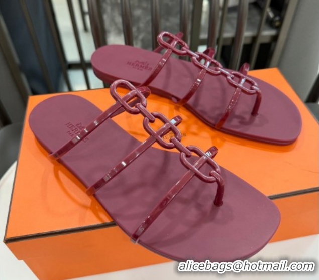 Classic Hot Hermes Mykonos Flat Slides Sandal in TPU with Chaine d'Ancre Burgundy 2026 0304016