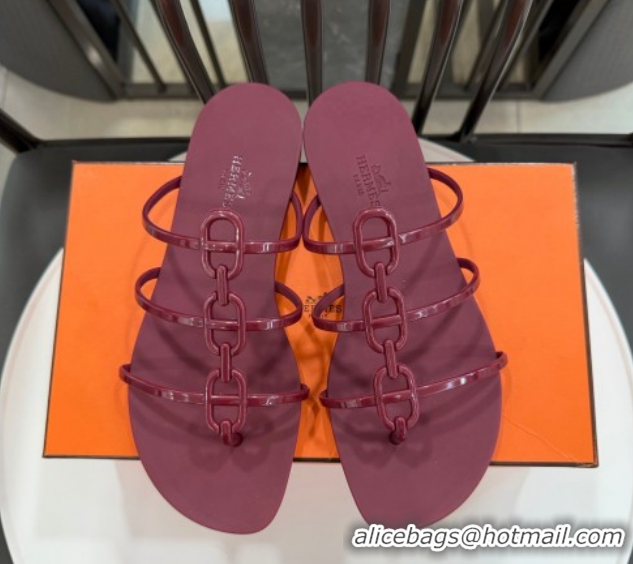 Classic Hot Hermes Mykonos Flat Slides Sandal in TPU with Chaine d'Ancre Burgundy 2026 0304016