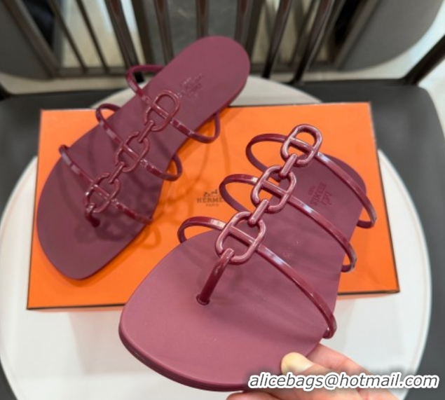 Classic Hot Hermes Mykonos Flat Slides Sandal in TPU with Chaine d'Ancre Burgundy 2026 0304016
