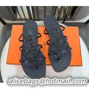 Low Price Hermes Mykonos Flat Slides Sandal in TPU with Chaine d'Ancre Black 2026 0304017