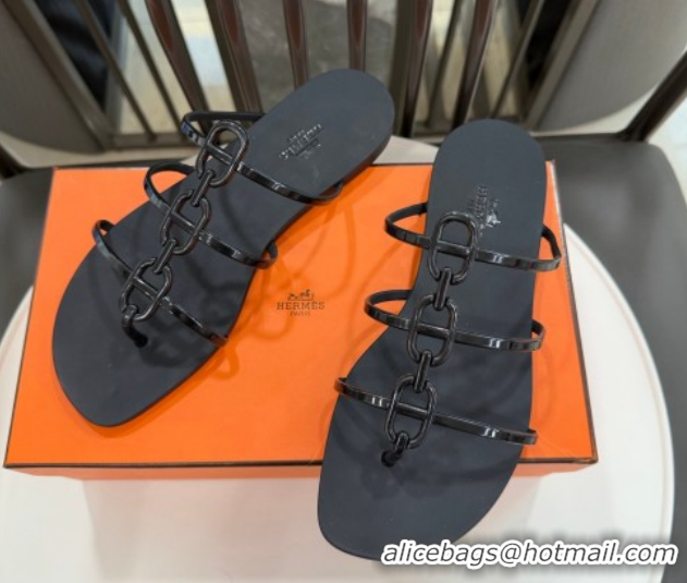 Low Price Hermes Mykonos Flat Slides Sandal in TPU with Chaine d'Ancre Black 2026 0304017