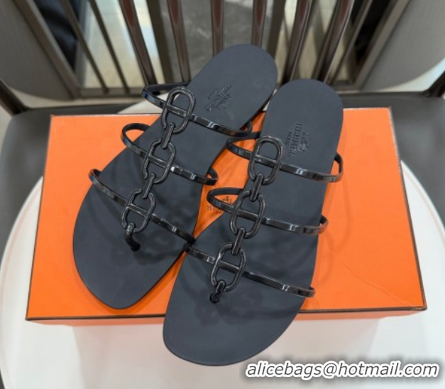 Low Price Hermes Mykonos Flat Slides Sandal in TPU with Chaine d'Ancre Black 2026 0304017