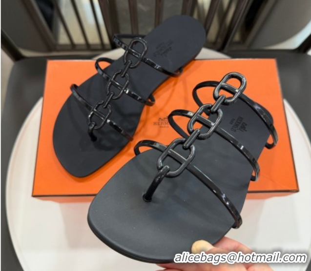 Low Price Hermes Mykonos Flat Slides Sandal in TPU with Chaine d'Ancre Black 2026 0304017