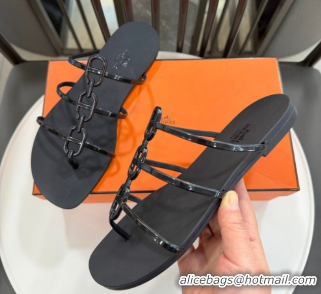 Low Price Hermes Mykonos Flat Slides Sandal in TPU with Chaine d'Ancre Black 2026 0304017