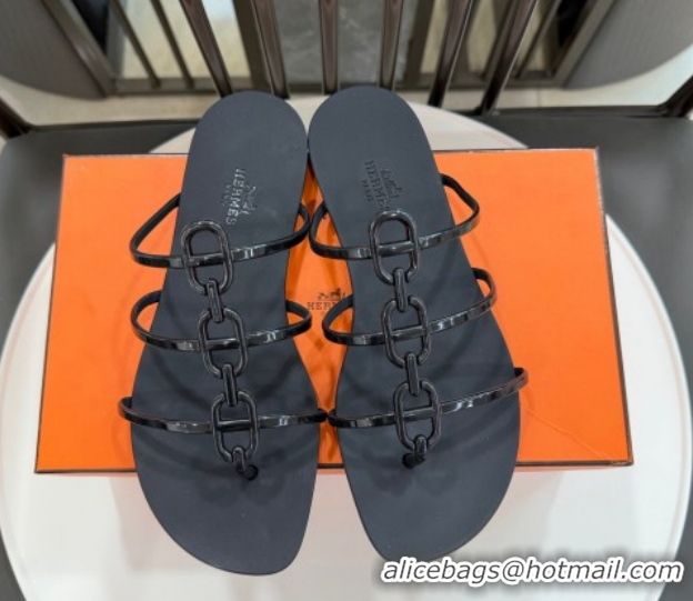 Low Price Hermes Mykonos Flat Slides Sandal in TPU with Chaine d'Ancre Black 2026 0304017