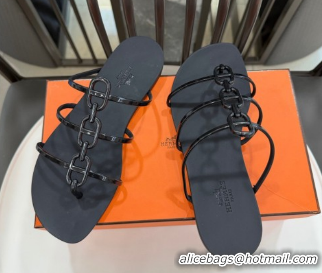 Low Price Hermes Mykonos Flat Slides Sandal in TPU with Chaine d'Ancre Black 2026 0304017