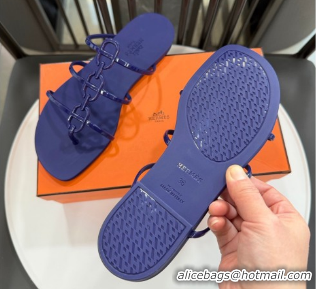 Charming Hermes Mykonos Flat Slides Sandal in TPU with Chaine d'Ancre Purple 2026 0304018