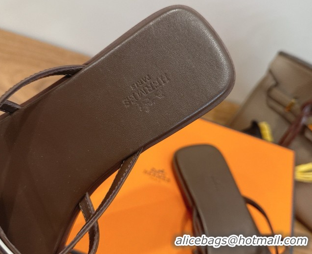 Best Price Hermes Miss Flat Slides Thong Sandal in Calfskin Leather with Kelly Buckle Grey 2026 0304019