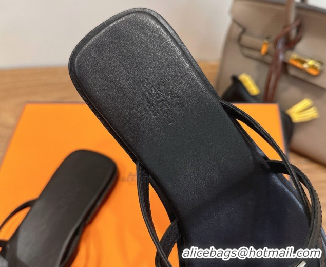 Discount Hermes Miss Flat Slides Thong Sandal in Calfskin Leather with Kelly Buckle Black 2026 0304020