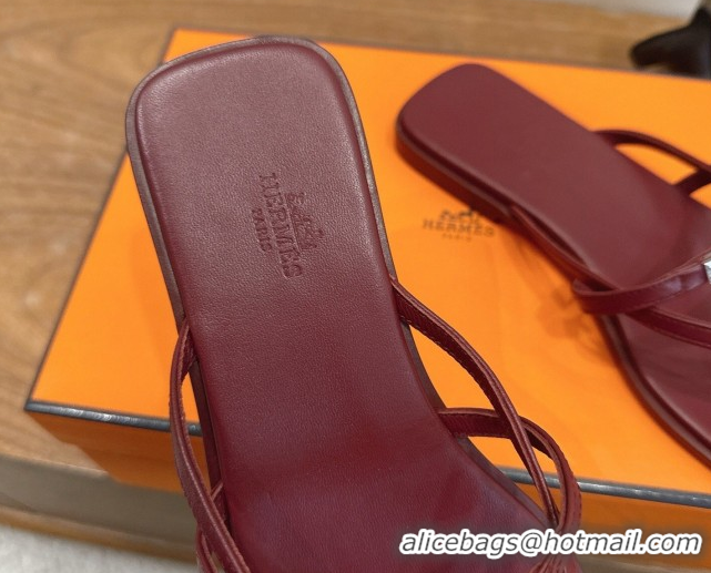 Big Discount Hermes Miss Flat Slides Thong Sandal in Calfskin Leather with Kelly Buckle Burgundy 2026 0304021
