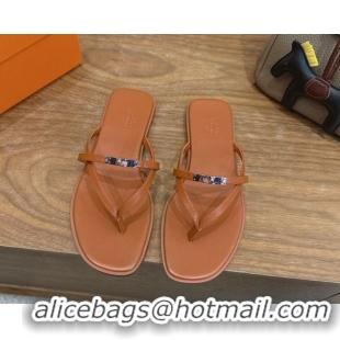 Purchase Hermes Miss Flat Slides Thong Sandal in Calfskin Leather with Kelly Buckle Brown 2026 0304022