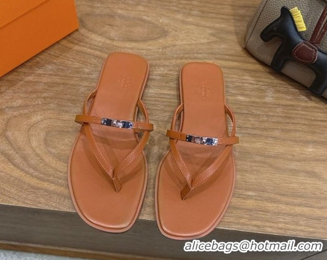 Purchase Hermes Miss Flat Slides Thong Sandal in Calfskin Leather with Kelly Buckle Brown 2026 0304022
