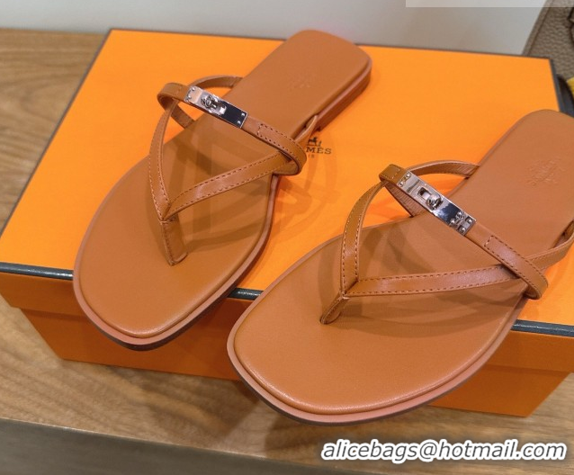 Purchase Hermes Miss Flat Slides Thong Sandal in Calfskin Leather with Kelly Buckle Brown 2026 0304022