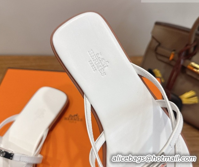 Good Quality Hermes Miss Flat Slides Thong Sandal in Calfskin Leather with Kelly Buckle White 2026 0304023