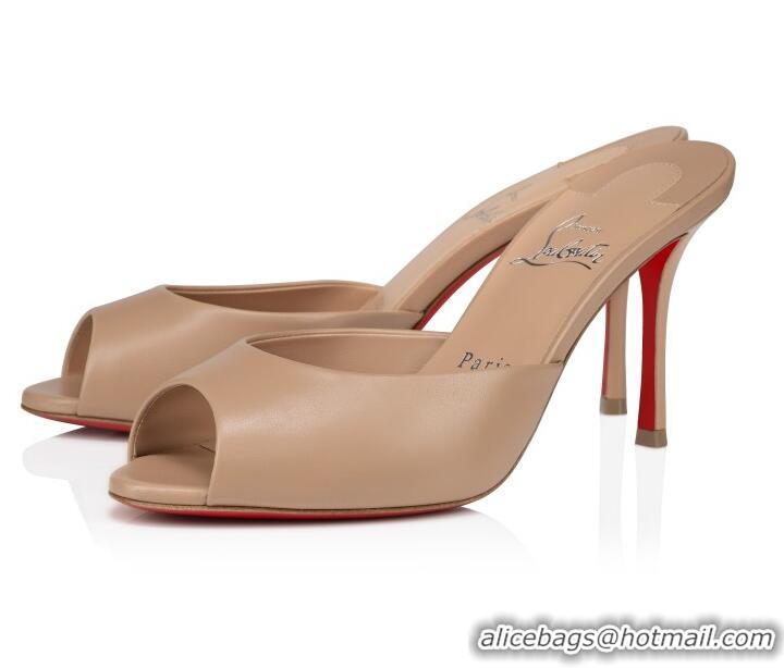 ​Grade Design Christian Louboutin Me Dolly Heel 85mm Leather Mules 1030148 Beige