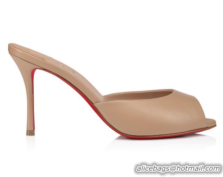 ​Grade Design Christian Louboutin Me Dolly Heel 85mm Leather Mules 1030148 Beige