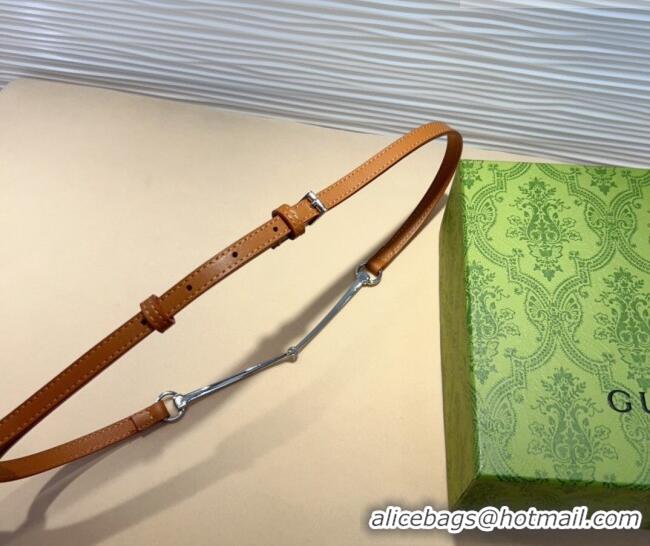 Promotional Gucci Horsebit Leather Belt 1.2cm 0708 Tan Brown 2024