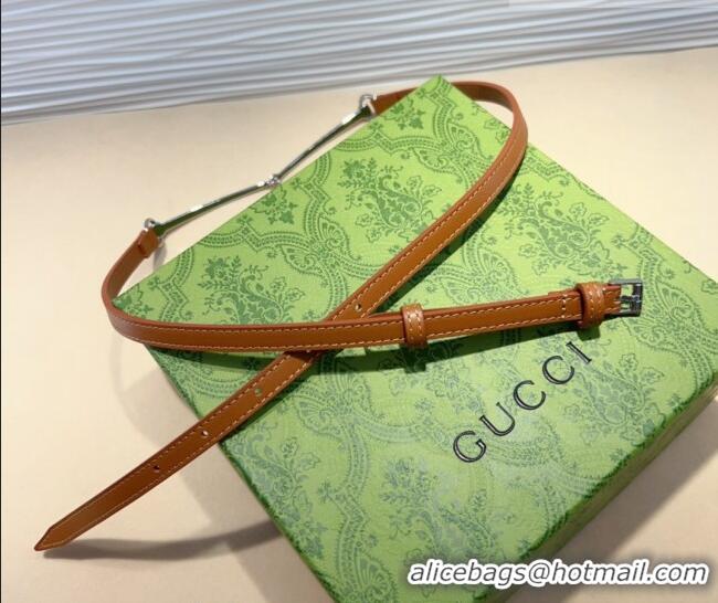 Promotional Gucci Horsebit Leather Belt 1.2cm 0708 Tan Brown 2024