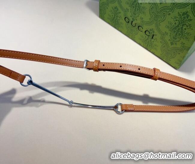 Promotional Gucci Horsebit Leather Belt 1.2cm 0708 Tan Brown 2024