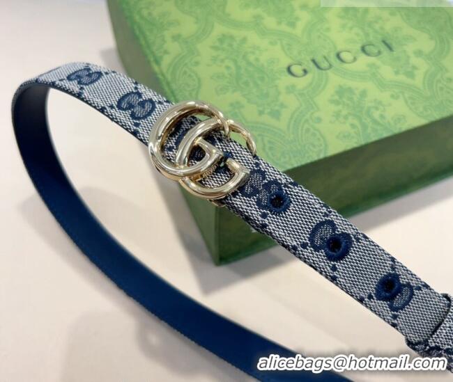 Shop Discount Gucci GG Canvas Belt 2cm with GG Buckle 0708 Blue/Grey/Gold 2024