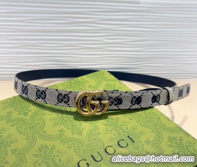 Shop Discount Gucci GG Canvas Belt 2cm with GG Buckle 0708 Blue/Grey/Gold 2024