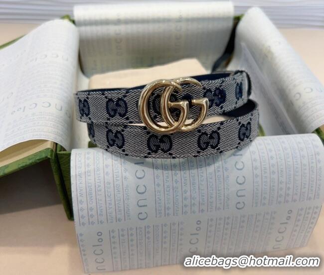 Shop Discount Gucci GG Canvas Belt 2cm with GG Buckle 0708 Blue/Grey/Gold 2024