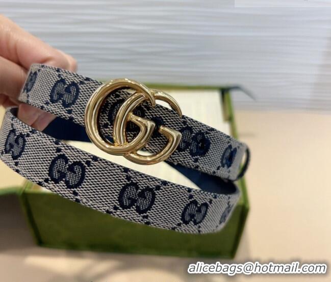 Shop Discount Gucci GG Canvas Belt 2cm with GG Buckle 0708 Blue/Grey/Gold 2024