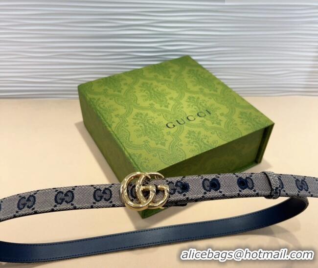 Shop Discount Gucci GG Canvas Belt 2cm with GG Buckle 0708 Blue/Grey/Gold 2024
