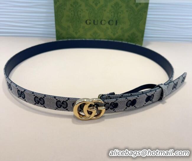 Shop Discount Gucci GG Canvas Belt 2cm with GG Buckle 0708 Blue/Grey/Gold 2024