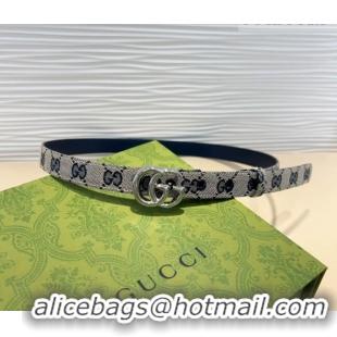 Best Quality Gucci GG Canvas Belt 2cm with GG Buckle 0708 Blue/Grey/Silver 2024