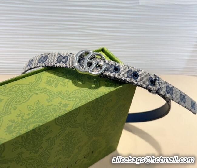 Best Quality Gucci GG Canvas Belt 2cm with GG Buckle 0708 Blue/Grey/Silver 2024
