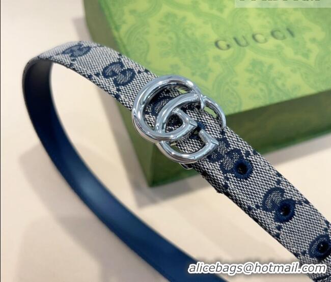 Best Quality Gucci GG Canvas Belt 2cm with GG Buckle 0708 Blue/Grey/Silver 2024