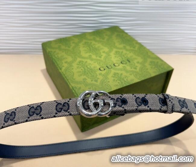 Best Quality Gucci GG Canvas Belt 2cm with GG Buckle 0708 Blue/Grey/Silver 2024