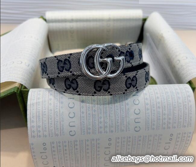 Best Quality Gucci GG Canvas Belt 2cm with GG Buckle 0708 Blue/Grey/Silver 2024