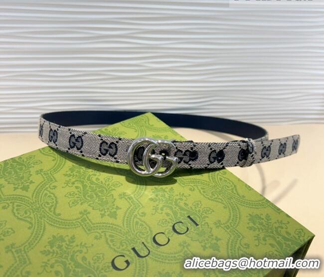 Best Quality Gucci GG Canvas Belt 2cm with GG Buckle 0708 Blue/Grey/Silver 2024