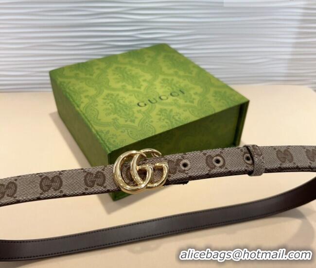 Unique Grade Gucci GG Canvas Belt 2cm with GG Buckle 0708 Beige/Gold 2024