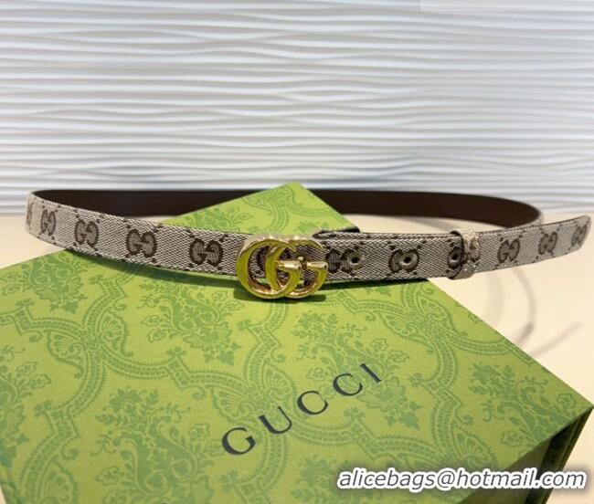 Unique Grade Gucci GG Canvas Belt 2cm with GG Buckle 0708 Beige/Gold 2024