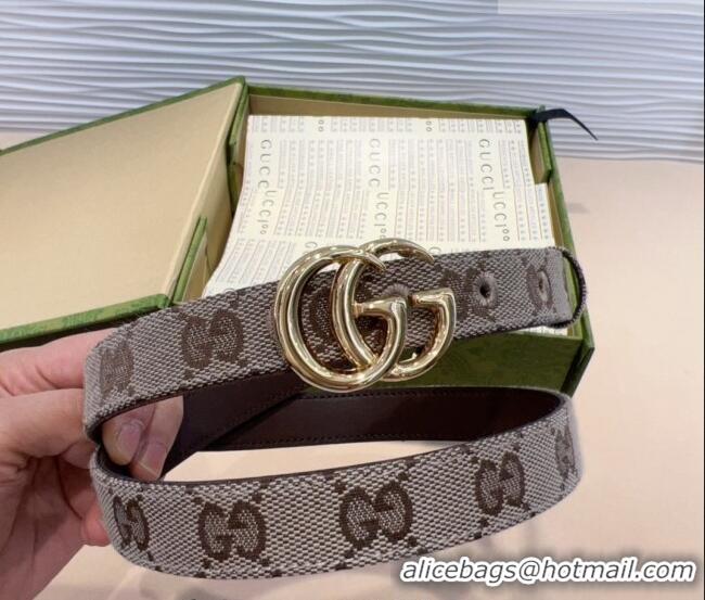 Unique Grade Gucci GG Canvas Belt 2cm with GG Buckle 0708 Beige/Gold 2024