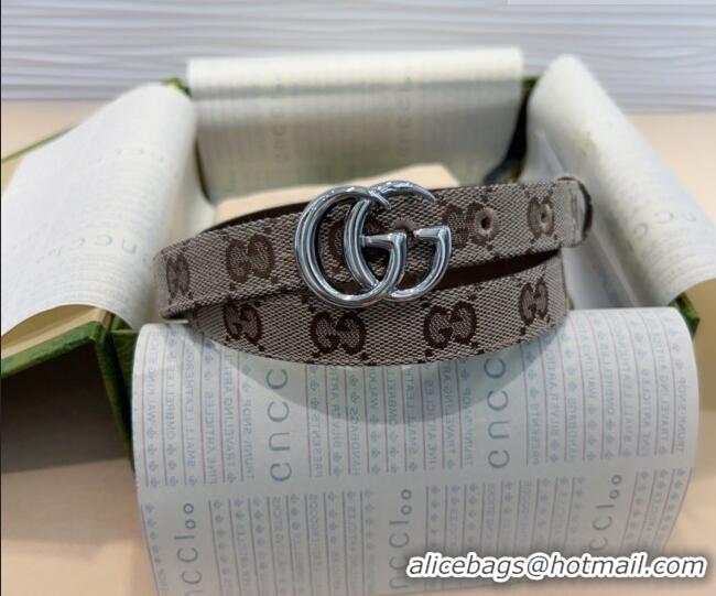 Hot Sell Cheap Gucci GG Canvas Belt 2cm with GG Buckle 0708 Beige/Silver 2024