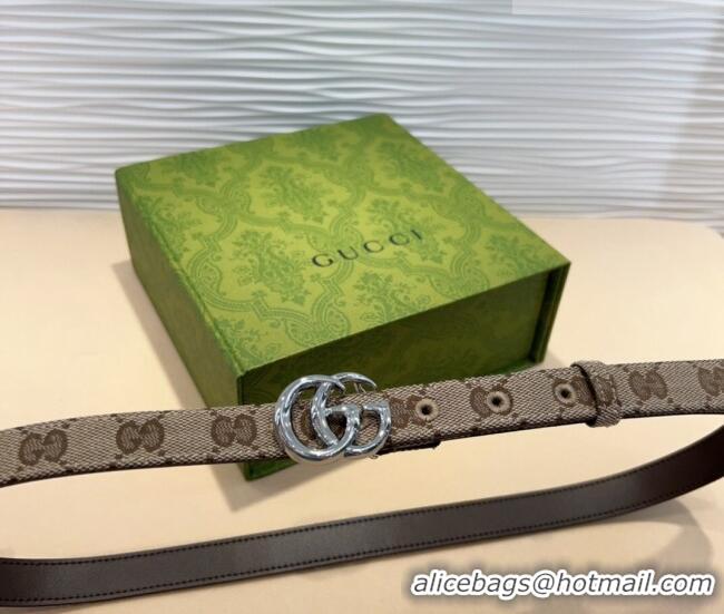Hot Sell Cheap Gucci GG Canvas Belt 2cm with GG Buckle 0708 Beige/Silver 2024