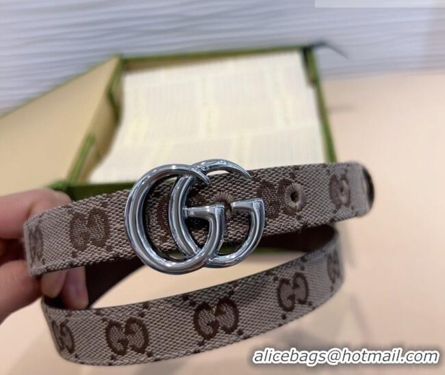 Hot Sell Cheap Gucci GG Canvas Belt 2cm with GG Buckle 0708 Beige/Silver 2024